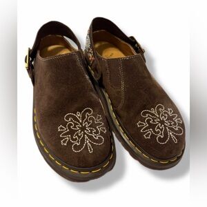 Dr. Martens Isham Brown Suede Jacquard Mule Clogs Unisex